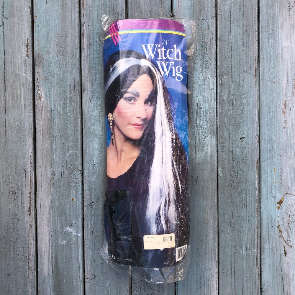 Witch Wig 24" Long Black with Streaks $7